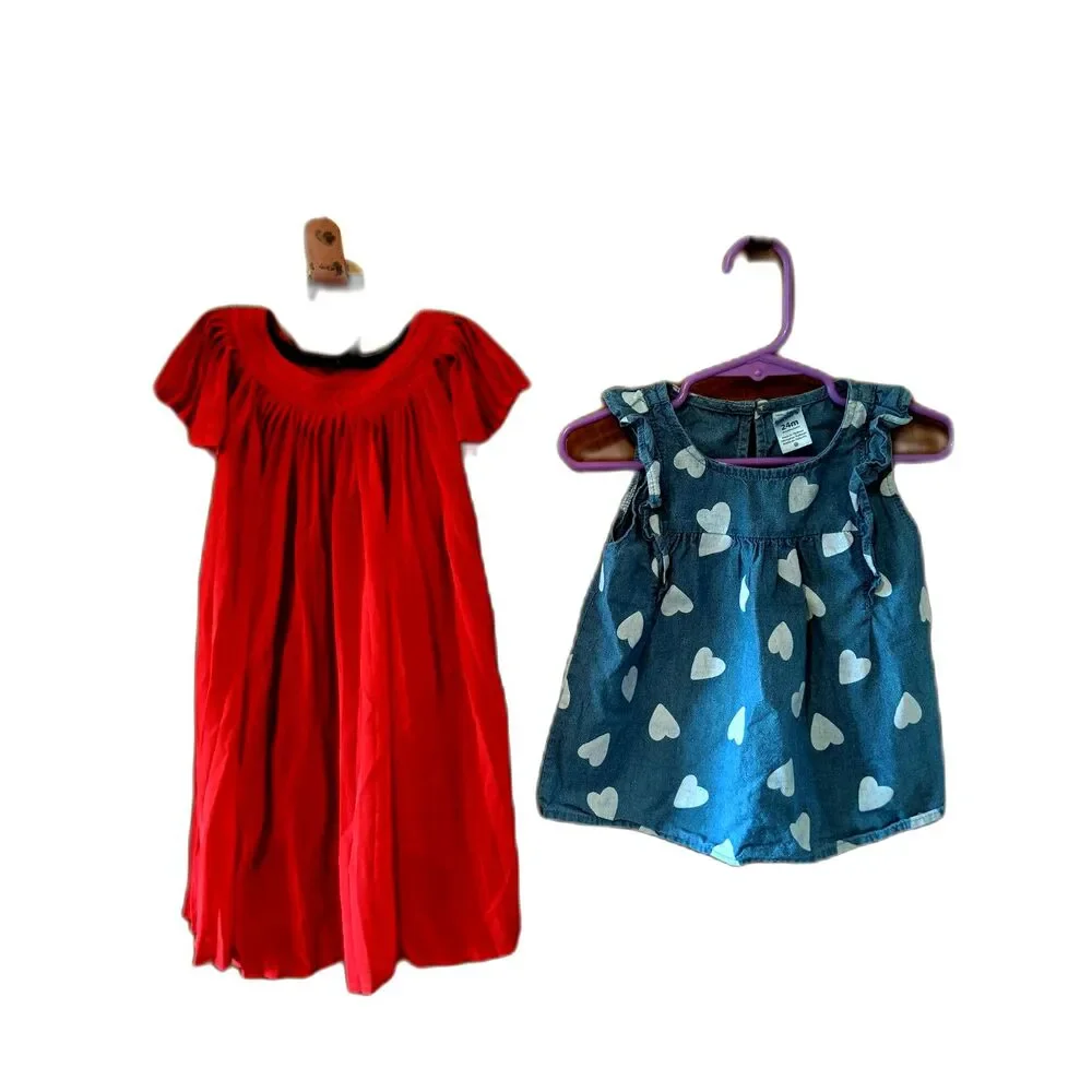 Baby Girl Dresses 18-24 Mos Carters Baby Gap Chambray Hearts & Red Fancy Dress